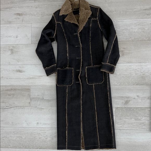 Sergio Valente Vintage Long Teddy Denim Coat - Picture 1 of 10